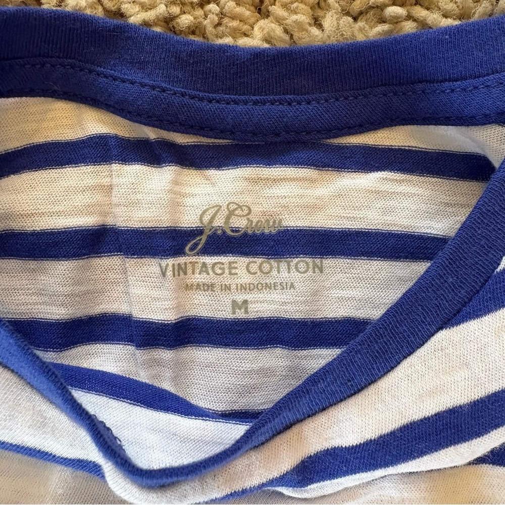 J Crew Vintage Cotton Scoopneck Tank in Stripe White Blue Size Medium - Picture 5 of 9